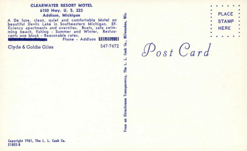 Adrian College Boathouse (Clearwater Resort and Motel) - Old Postcard (newer photo)